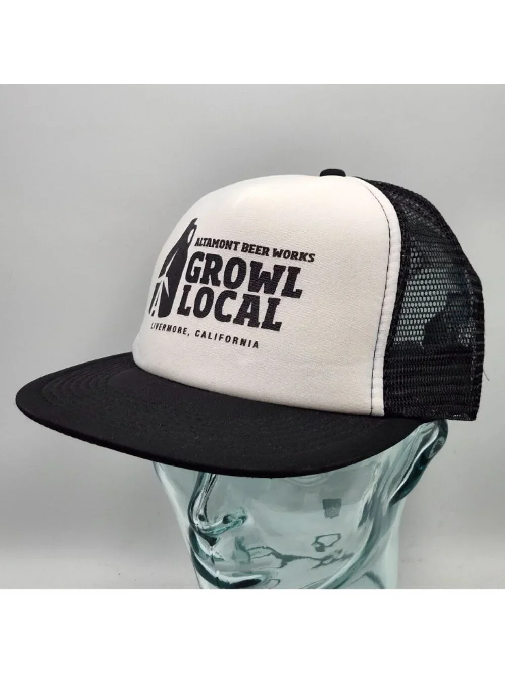 Altamont Beer Works Growl Local Snapback Trucker Hat Black White Livermore CA